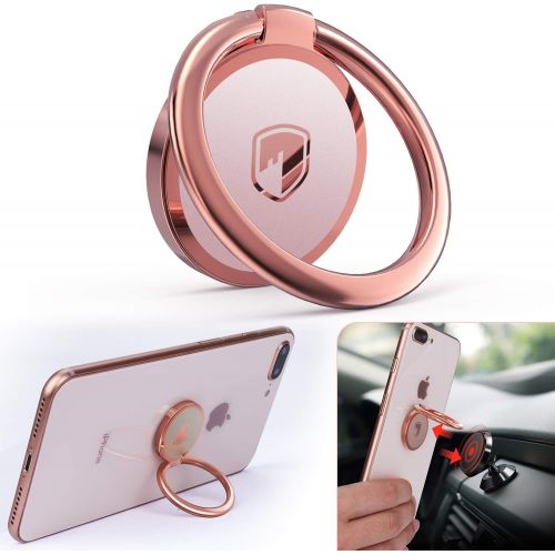  [아마존베스트]Phone Ring Holder Finger Kickstand - FITFORT 360° Rotation Metal Ring Grip for Magnetic Car Mount Compatible with All Smartphone-Rose Gold