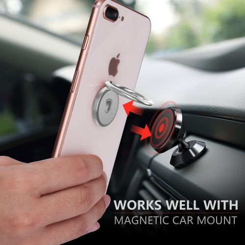  [아마존베스트]Phone Ring Holder Finger Kickstand - FITFORT 360° Rotation Metal Ring Grip for Magnetic Car Mount Compatible with All Smartphone-Sliver