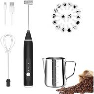Milk Frother Handheld, FITNATE Rechargeable Electric Foam Maker Drink Mixer 3 Speeds with 2 Stainless Steel Whisks, Frother for Coffee, Hot Chocolate, Latte, Cappuccino,Includes Frother Cup
