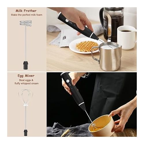  Milk Frother Handheld, FITNATE Rechargeable Electric Foam Maker Drink Mixer 3 Speeds with 2 Stainless Steel Whisks, Frother for Coffee, Hot Chocolate, Latte, Cappuccino,Includes Frother Cup