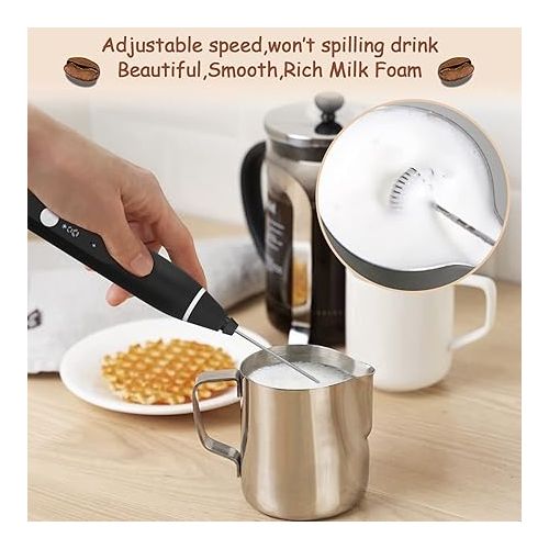  Milk Frother Handheld, FITNATE Rechargeable Electric Foam Maker Drink Mixer 3 Speeds with 2 Stainless Steel Whisks, Frother for Coffee, Hot Chocolate, Latte, Cappuccino,Includes Frother Cup
