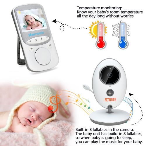  FITNATE Video Baby Monitor, Fitnate Wireless Baby Monitor with Digital Camera, Night Vision Temperature Monitoring & 2 Way Talkback System, Built-in Remote Lullabies - 2.31.5 inch Monitor