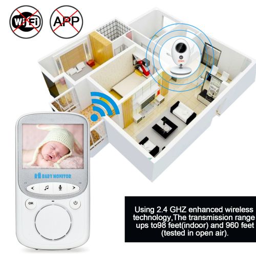  FITNATE Video Baby Monitor, Fitnate Wireless Baby Monitor with Digital Camera, Night Vision Temperature Monitoring & 2 Way Talkback System, Built-in Remote Lullabies - 2.31.5 inch Monitor