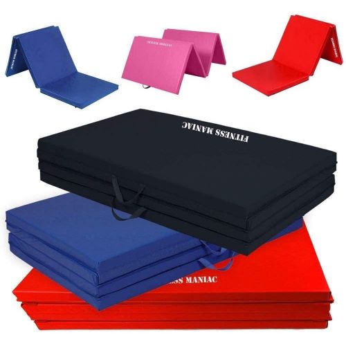  FITNESS MANIAC USA Fitness Maniac Exercise Mat Tri-Fold 6’ Thick Four-Folding with Carrying Handles Best Choice for MMA, Stretching, Core Workouts Health & Fitness Gym, Yoga, Martial Arts Gymnastics