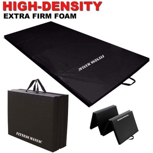  FITNESS MANIAC USA Fitness Maniac Exercise Mat Tri-Fold 6’ Thick Four-Folding with Carrying Handles Best Choice for MMA, Stretching, Core Workouts Health & Fitness Gym, Yoga, Martial Arts Gymnastics