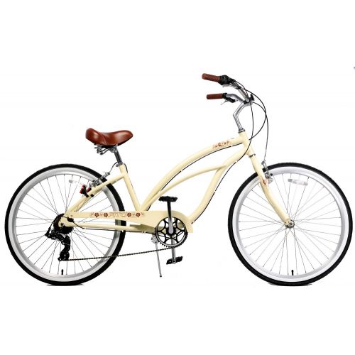  FITO Anti-Rust Aluminum frame, Fito Marina Alloy 7-speed - Vanilla, womens 26 Shimano Equipped Beach Cruiser Bike Bicycle