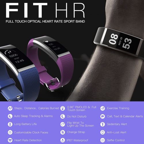  FITTRACKER Fitness-Armband - Fitness-Tracker- Smart Watch fuer Smartphone Android 4.3und iOS 7.0und hoeher, mit Schrittzahler, Push-Message und wasserdichtem Fenster mit Schutzart IP67, viol