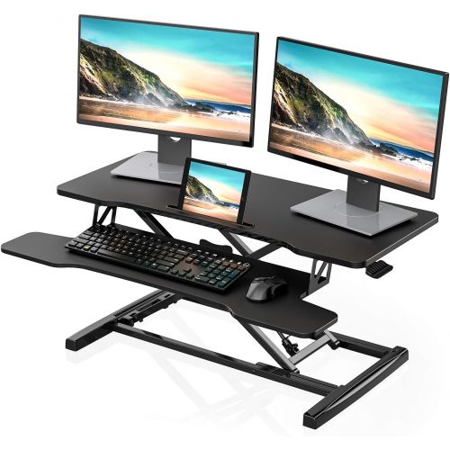  FITUEYES Height Adjustable Standing Desk Converter 36” Wide Sit to Stand Up Desk Tabletop Workstation with Wide Keybroad Tray Black SD309101WB