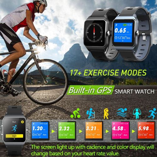  [아마존베스트]FITVII GPS Smartwatch with 17 Sports Mode Activity Tracker IP68 Waterproof Swimming Touch Screen Watches, Heart Rate Monitor Sleep Trackers with Pedometer Step Calories Counter for