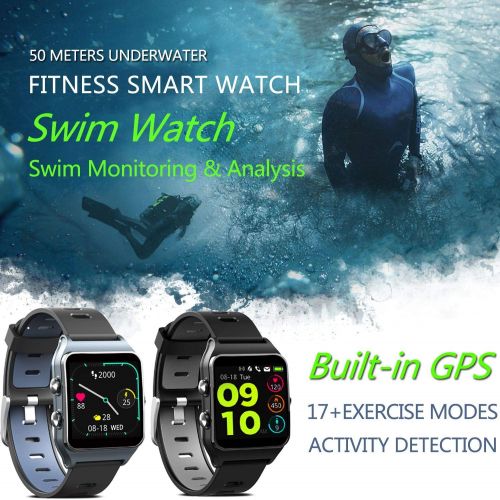  [아마존베스트]FITVII GPS Smartwatch with 17 Sports Mode Activity Tracker IP68 Waterproof Swimming Touch Screen Watches, Heart Rate Monitor Sleep Trackers with Pedometer Step Calories Counter for