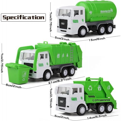  FIVEDAOGANG Toy Vehicles Set 3 Pack Sanitation Truck Car Model Garbage Trucks Water Tanker Playset with 8 Signpost Friction Power for Boys Age 3 and UP Toddlers Kids Holiday/Birthday Gift Chil