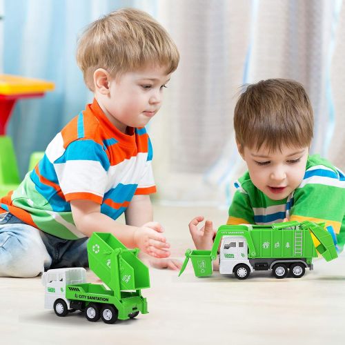  FIVEDAOGANG Toy Vehicles Set 3 Pack Sanitation Truck Car Model Garbage Trucks Water Tanker Playset with 8 Signpost Friction Power for Boys Age 3 and UP Toddlers Kids Holiday/Birthday Gift Chil