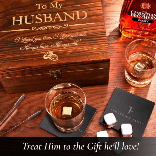  [아마존베스트]FJ FREDERICK JAMES Anniversary for Him I Men - Whiskey Glass Set - Engraved To My Husband I Wedding Anniversary Gif ts for Him I Husband from Wife for Birthday I Christmas 1 Year, 2 Year, 10 Year Ann