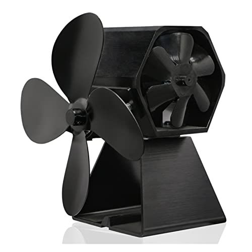  FJMY2020 Heat Powered Stove Fan Double Headed Cast Iron Fireplace Heating Stove Fireplace Thermal Power Double Blade Fan Wood Fireplace Fan for Home Heating