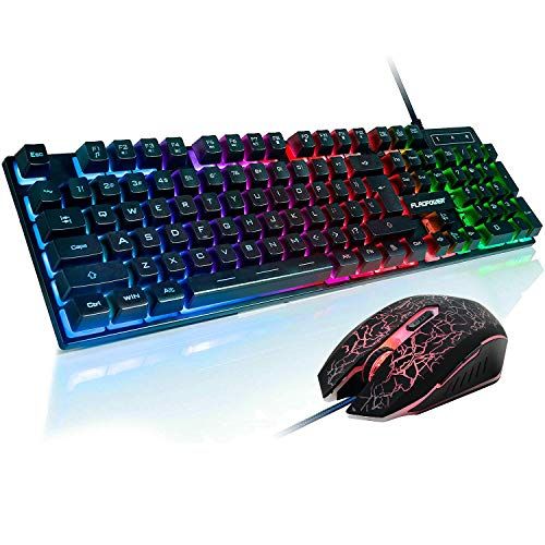  FLAGPOWER RGB Gaming Keyboard and Breathing Mouse Combo, Adjutable Breathing Backlit Mechanical Feeling Keyboard with 4 Colors 4800DPI Backlight Mouse for PC Laptop Computer Game a