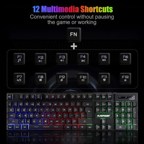  FLAGPOWER RGB Gaming Keyboard and Breathing Mouse Combo, Adjutable Breathing Backlit Mechanical Feeling Keyboard with 4 Colors 4800DPI Backlight Mouse for PC Laptop Computer Game a