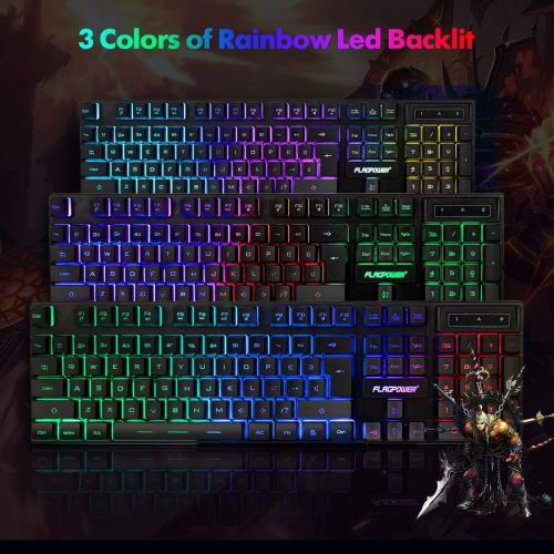  FLAGPOWER RGB Gaming Keyboard and Breathing Mouse Combo, Adjutable Breathing Backlit Mechanical Feeling Keyboard with 4 Colors 4800DPI Backlight Mouse for PC Laptop Computer Game a