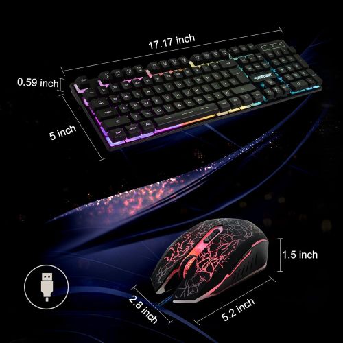  FLAGPOWER RGB Gaming Keyboard and Breathing Mouse Combo, Adjutable Breathing Backlit Mechanical Feeling Keyboard with 4 Colors 4800DPI Backlight Mouse for PC Laptop Computer Game a