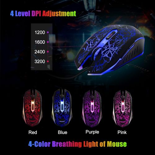  FLAGPOWER RGB Gaming Keyboard and Breathing Mouse Combo, Adjutable Breathing Backlit Mechanical Feeling Keyboard with 4 Colors 4800DPI Backlight Mouse for PC Laptop Computer Game a