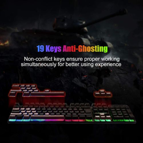  FLAGPOWER RGB Gaming Keyboard and Breathing Mouse Combo, Adjutable Breathing Backlit Mechanical Feeling Keyboard with 4 Colors 4800DPI Backlight Mouse for PC Laptop Computer Game a