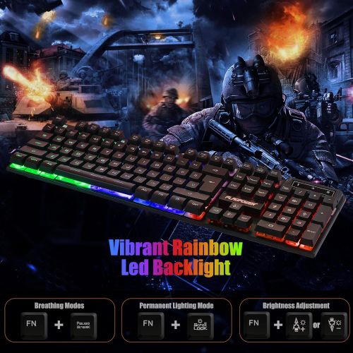  FLAGPOWER RGB Gaming Keyboard and Breathing Mouse Combo, Adjutable Breathing Backlit Mechanical Feeling Keyboard with 4 Colors 4800DPI Backlight Mouse for PC Laptop Computer Game a