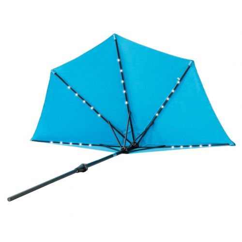  FLAME&SHADE 9 LED Half Outdoor Patio Market Umbrella with Solar Lights and Tilt for Outside Deck Terrace or Balcony Shade, Aqua Blue
