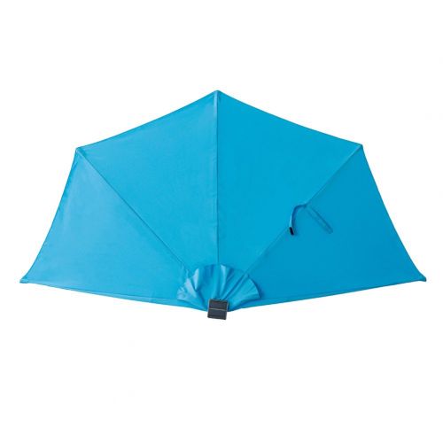  FLAME&SHADE 9 LED Half Outdoor Patio Market Umbrella with Solar Lights and Tilt for Outside Deck Terrace or Balcony Shade, Aqua Blue