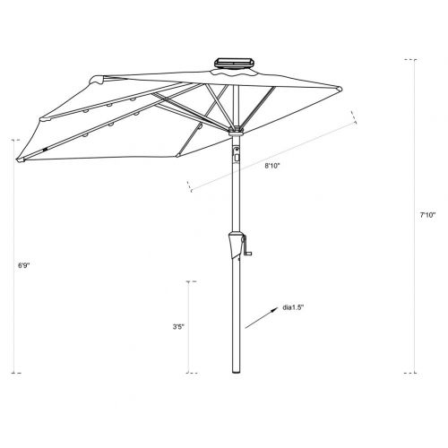  FLAME&SHADE 9 LED Half Outdoor Patio Market Umbrella with Solar Lights and Tilt for Outside Deck Terrace or Balcony Shade, Aqua Blue