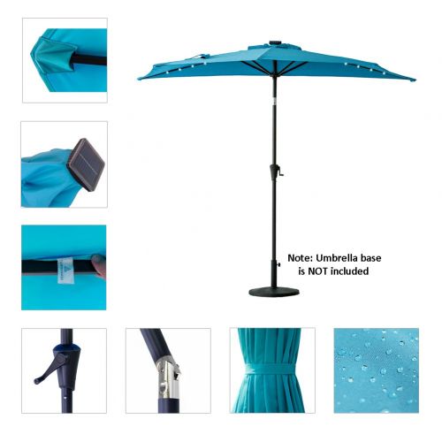  FLAME&SHADE 9 LED Half Outdoor Patio Market Umbrella with Solar Lights and Tilt for Outside Deck Terrace or Balcony Shade, Aqua Blue