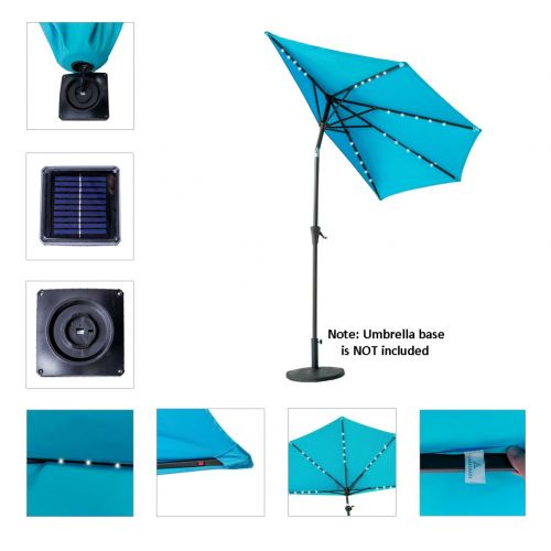  FLAME&SHADE 9 LED Half Outdoor Patio Market Umbrella with Solar Lights and Tilt for Outside Deck Terrace or Balcony Shade, Aqua Blue