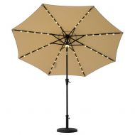 FLAME&SHADE 9 LED Light Patio Umbrella Outdoor Market Style with Solar Lights and Tilt for Outside Balcony Table or Deck, Beige