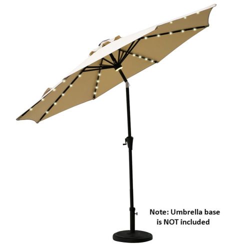  FLAME&SHADE 9 LED Light Patio Umbrella Outdoor Market Style with Solar Lights and Tilt for Outside Balcony Table or Deck, Beige