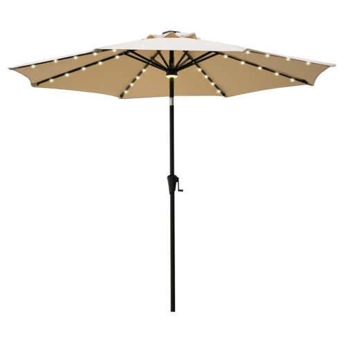  FLAME&SHADE 9 LED Light Patio Umbrella Outdoor Market Style with Solar Lights and Tilt for Outside Balcony Table or Deck, Beige