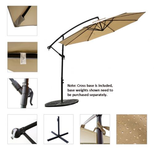  FLAME&SHADE 10 Offset Cantilever Hanging Patio Umbrella Large Market Style for Outdoor Balcony Table or Large Garden Terrace, Beige