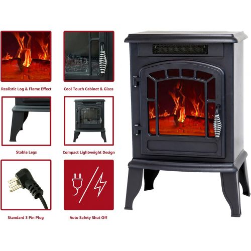  [아마존베스트]FLAME&SHADE 23 inch Electric Fireplace Wood Stove, Portable Freestanding Indoor Space Heater, 1400w