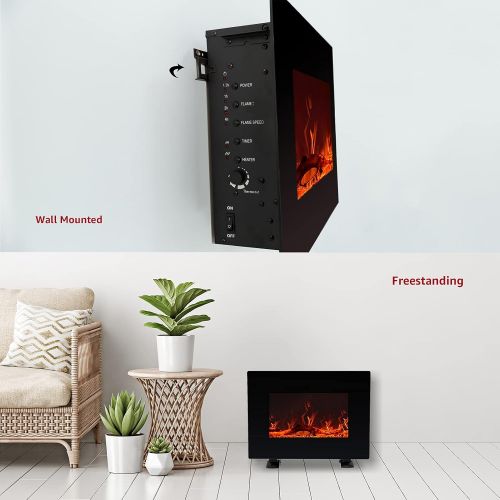  [아마존베스트]FLAME&SHADE 22 Inch Wide Electric Fireplace, Wall Mounted or Freestanding Portable Room Heater, with Infrared Remote, 1500/750w