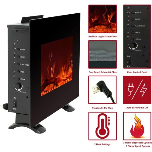  [아마존베스트]FLAME&SHADE 22 Inch Wide Electric Fireplace, Wall Mounted or Freestanding Portable Room Heater, with Infrared Remote, 1500/750w