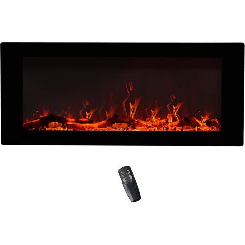  FLAME&SHADE Wall Mounted Electric Fireplace, 42-Inch Wide Flat Screen, Freestanding or Hanging Portable Room Heater with Remote