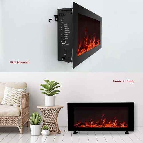  FLAME&SHADE Wall Mounted Electric Fireplace, 42-Inch Wide Flat Screen, Freestanding or Hanging Portable Room Heater with Remote
