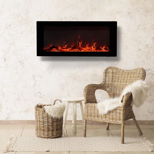  FLAME&SHADE Wall Mounted Electric Fireplace, 42-Inch Wide Flat Screen, Freestanding or Hanging Portable Room Heater with Remote