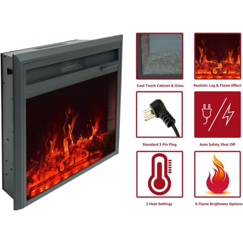  FLAME&SHADE Insert Electric Fireplace, 28-Inch Wide, Freestanding Portable Room Heater with Timer, Digital Thermostat and Remote