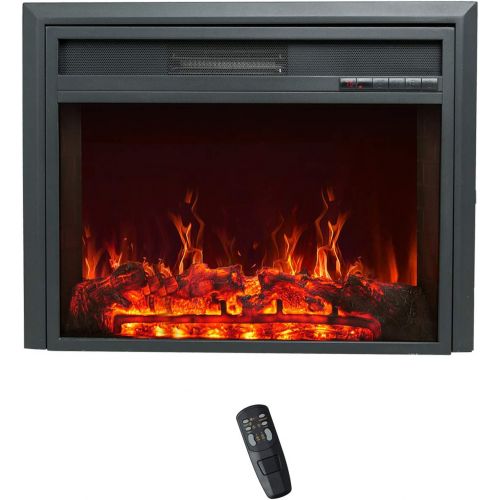  FLAME&SHADE Insert Electric Fireplace, 28-Inch Wide, Freestanding Portable Room Heater with Timer, Digital Thermostat and Remote