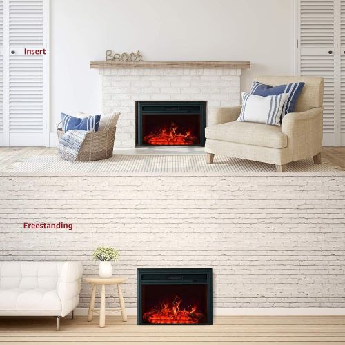  FLAME&SHADE Insert Electric Fireplace, 28-Inch Wide, Freestanding Portable Room Heater with Timer, Digital Thermostat and Remote