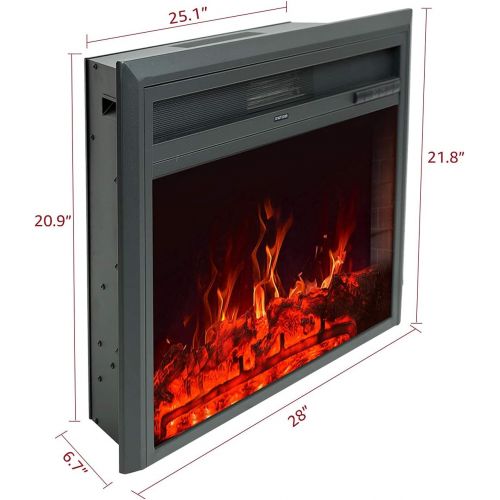  FLAME&SHADE Insert Electric Fireplace, 28 Inch Wide, Freestanding Portable Room Heater with Timer, Digital Thermostat and Remote