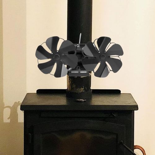  FLAMEER Dual 6 Blades Stove Fan Silent Heat Powered Fireplace Fan Heat Distribution Stove Fan for Gas/Pellet/Wood/Log Stoves