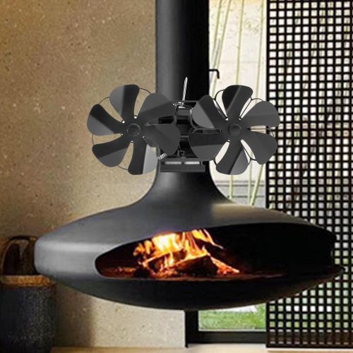  FLAMEER Dual 6 Blades Stove Fan Silent Heat Powered Fireplace Fan Heat Distribution Stove Fan for Gas/Pellet/Wood/Log Stoves