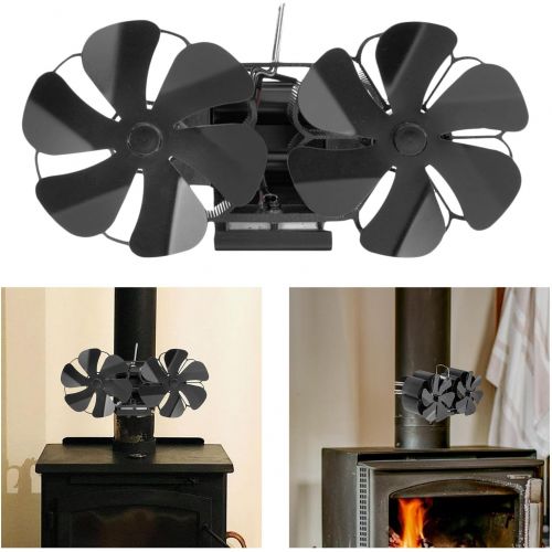  FLAMEER Dual 6 Blades Stove Fan Silent Heat Powered Fireplace Fan Heat Distribution Stove Fan for Gas/Pellet/Wood/Log Stoves