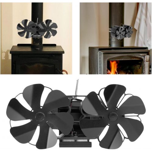  FLAMEER Dual 6 Blades Stove Fan Silent Heat Powered Fireplace Fan Heat Distribution Stove Fan for Gas/Pellet/Wood/Log Stoves