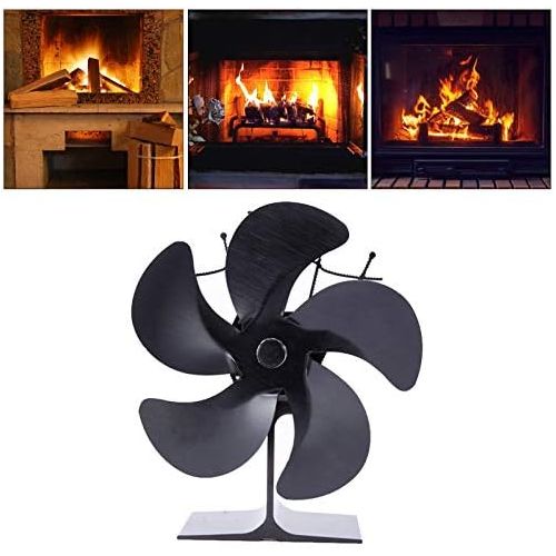  FLAMEER Heat Powered Stove Fan, 5-Blade Auto-Sensing Fireplace Fan for Wood/Log Burner/Fireplace, Eco Friendly & Efficient Wood Stove Fan - Black