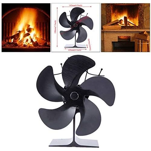  FLAMEER Heat Powered Stove Fan, 5-Blade Auto-Sensing Fireplace Fan for Wood/Log Burner/Fireplace, Eco Friendly & Efficient Wood Stove Fan - Black